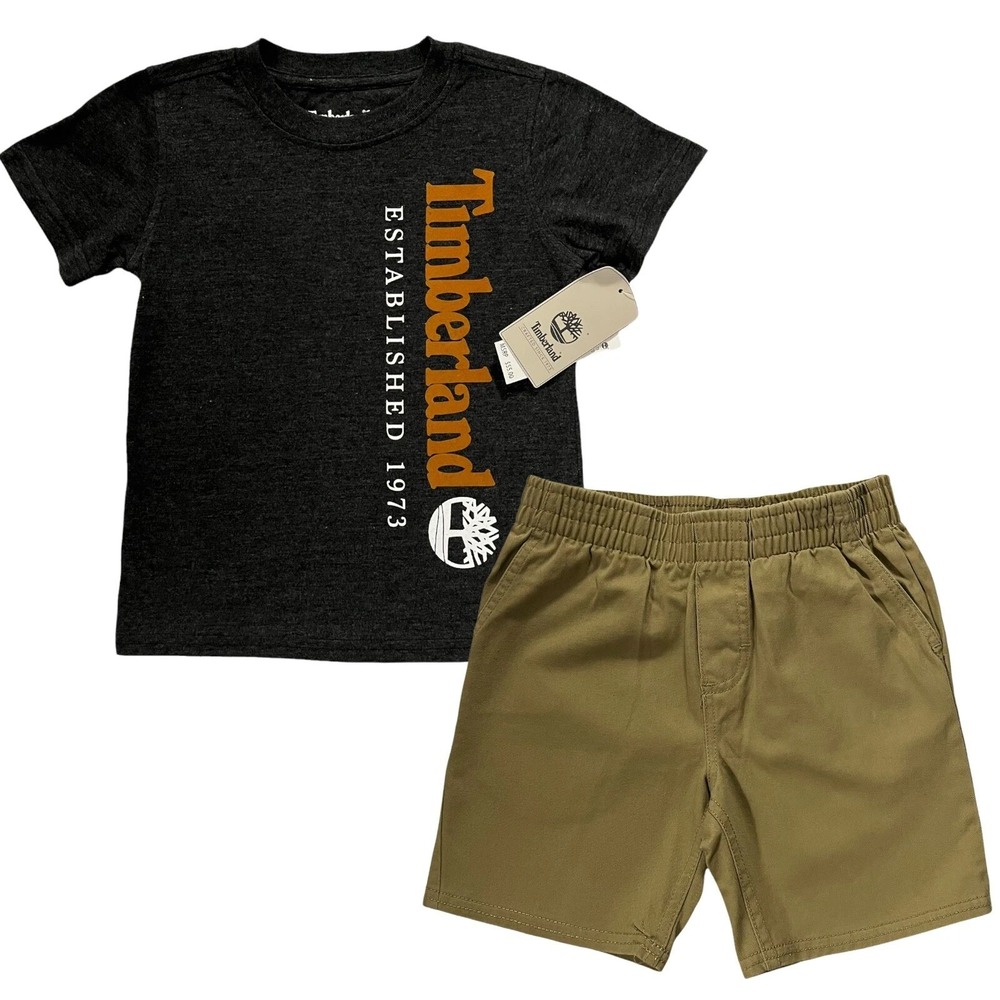 Timberland‎ Baby Boys Shorts & T-Shirt Outfit Set Size 12M Dark Gray Beige